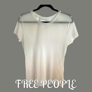 FREE PEOPLE SHEER MESH IVORY SHORT SLEEVE T-SHIRT (SZ L) (EUC)